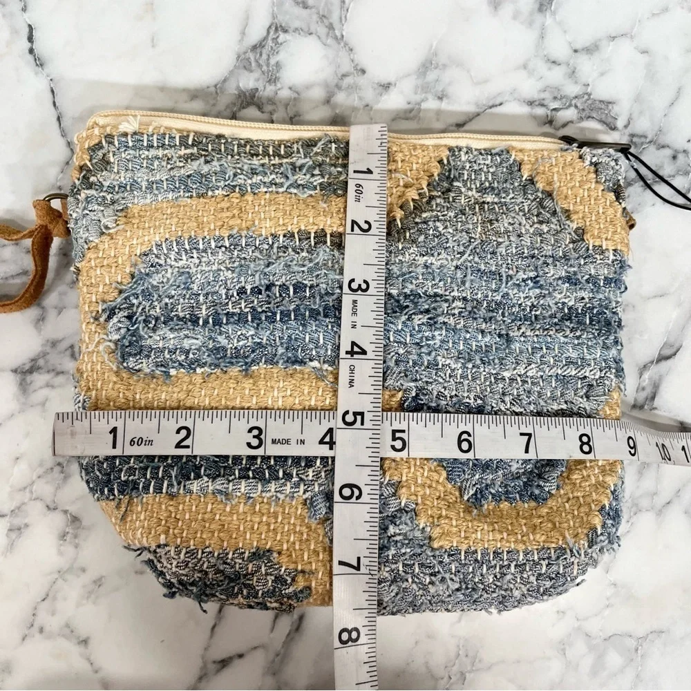 Made in India woven rag rug convertible crossbody bag clutch leather accents